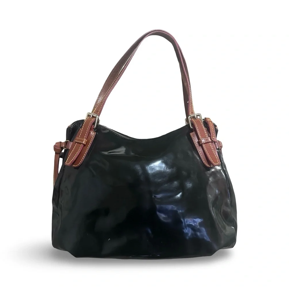 Dooney & Bourke Nina Black Patent Leather Large Satchel - Picture 2 of 13